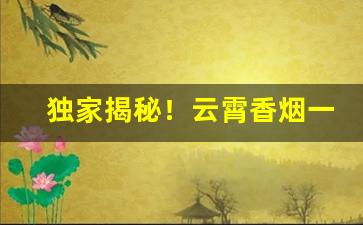 独家揭秘！云霄香烟一手货源联系方式“饱餐一顿”