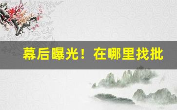 幕后曝光！在哪里找批发厂家“诚心实意”